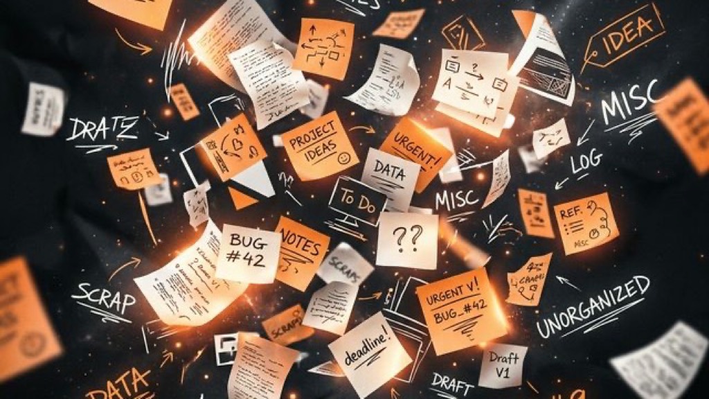 無秩序に散らかっているメモのイメージ